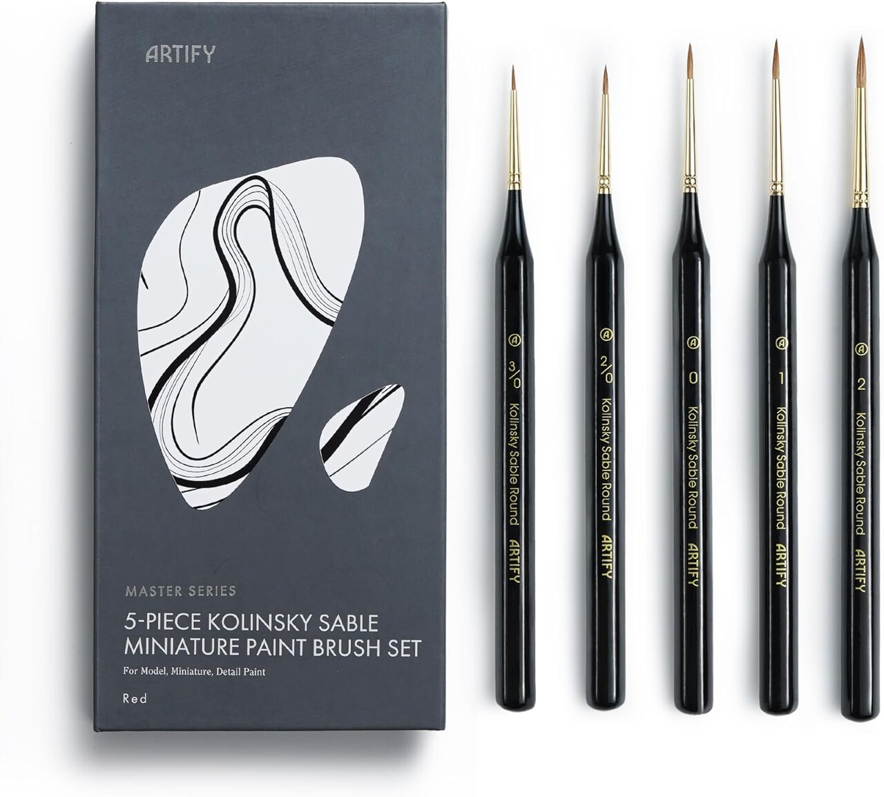 Artify Detail Paint Brushes, 100% Kolinsky Sable Micro Paint Brushes - Master Series, Ultra Fine Tips Paint Brush Set, High Precision for Models/Crafts, Detailing for Watercolor, Gouache & Ink(Black)